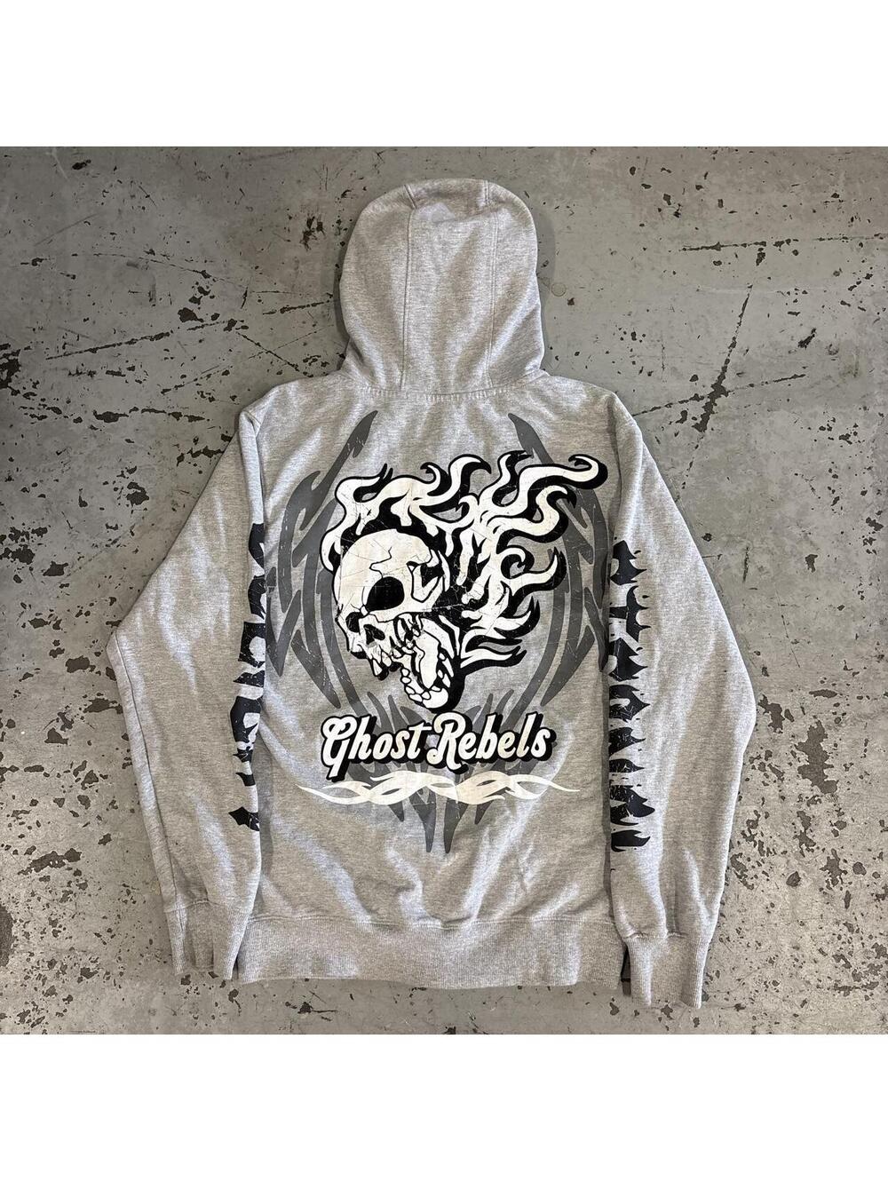 Fire Y2K graphic zip up hoodie.